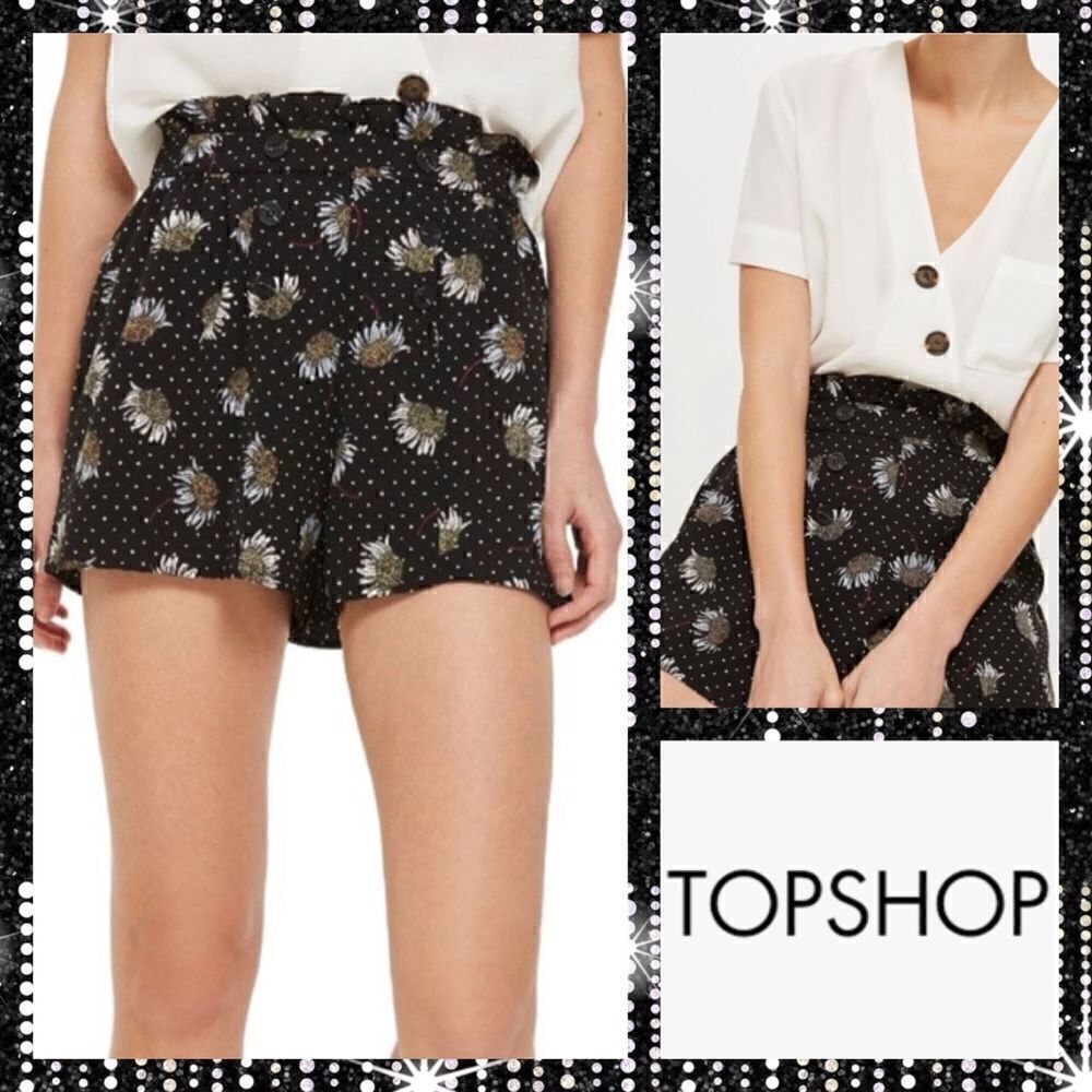 NWT MSRP $55 Topshop Daisy Print Frill Waist Shorts Women's Size 8